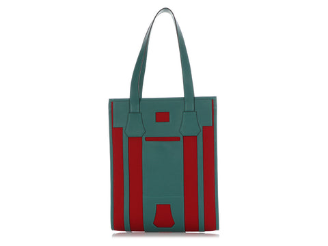 Hermès Green Calfskin and Red Cotton Canvas Petit H Bell Bag