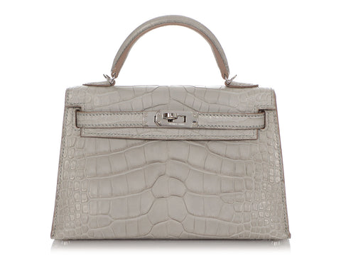 Hermès Mini Gris Perle Matte Alligator Kelly 20