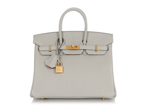 Hermès Special Order Gris Perle Chèvre and Rose Pourpre Verso Birkin 25