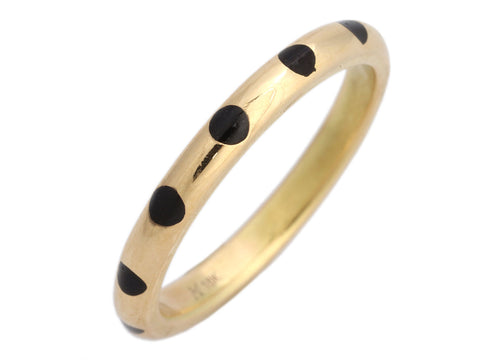 Marc Alary 18K Yellow Gold Black Enamel Polka Dot Band Ring