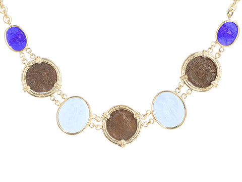 Tagliamonte Gold-Washed Sterling Silver Venetian Cameo and Roman Coins Necklace