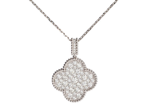 Van Cleef & Arpels 18K White Gold Long Magic Alhambra Pavé Diamond Pendant Necklace